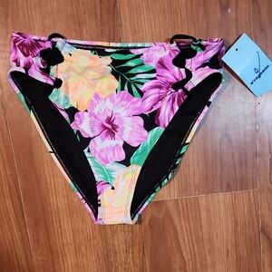 NWT O'Rageous Floral High-Waist Bikini Bottoms - Pink & Black